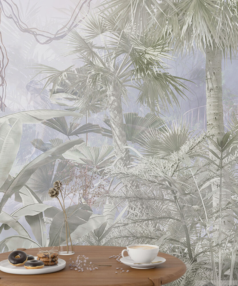 Pale Tropical Forest Wallpaper : Soft Palm Jungle Mural