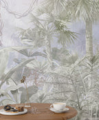 Pale Tropical Forest Wallpaper : Soft Palm Jungle Mural