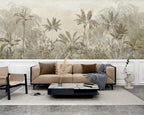 Sepia Jungle Deer Wallpaper : Banana Leaf Tropical Mural - View 3