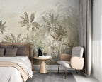 Sepia Jungle Deer Wallpaper : Banana Leaf Tropical Mural - View 4