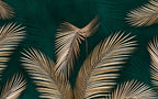 Gold Palm Leaf Wallpaper : Emerald Tropical Fronds Mural - flat design