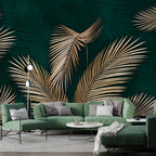 Gold Palm Leaf Wallpaper : Emerald Tropical Fronds Mural - View 2