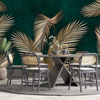 Gold Palm Leaf Wallpaper : Emerald Tropical Fronds Mural - View 3