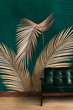 Gold Palm Leaf Wallpaper : Emerald Tropical Fronds Mural