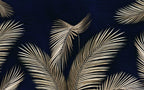 Gold Palm Wallpaper : Navy Tropical Leaves Mural - View 2
