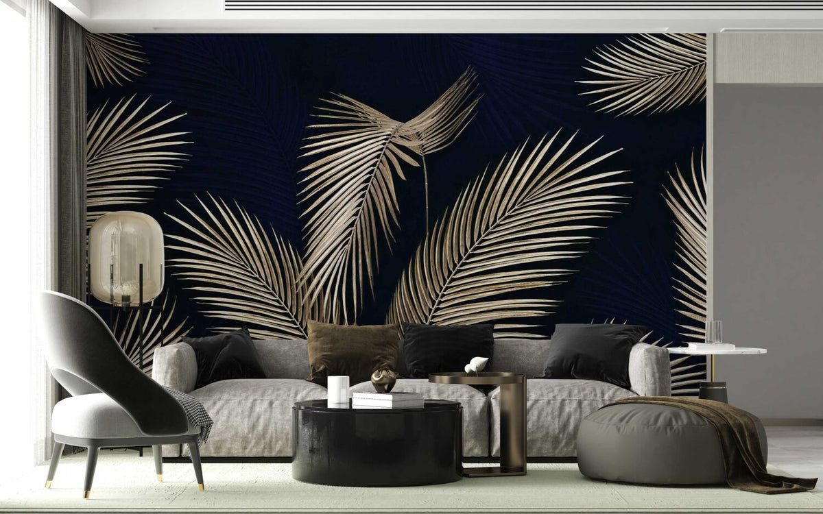 Gold Palm Wallpaper : Navy Tropical Leaves Mural - View 5