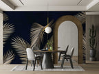 Gold Palm Wallpaper : Navy Tropical Leaves Mural