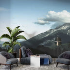 Mountain Forest Wallpaper : Pine Slopes and Clouds Mural - View 3