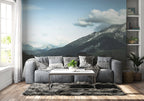 Mountain Forest Wallpaper : Pine Slopes and Clouds Mural - View 5