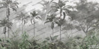 Grey Palm Jungle Wallpaper : Black and White Tropical Mural - flat design