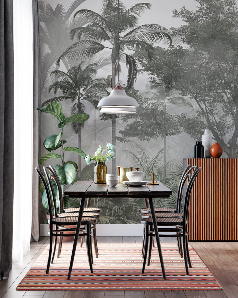 Grey Palm Jungle Wallpaper : Black and White Tropical Mural - View 3