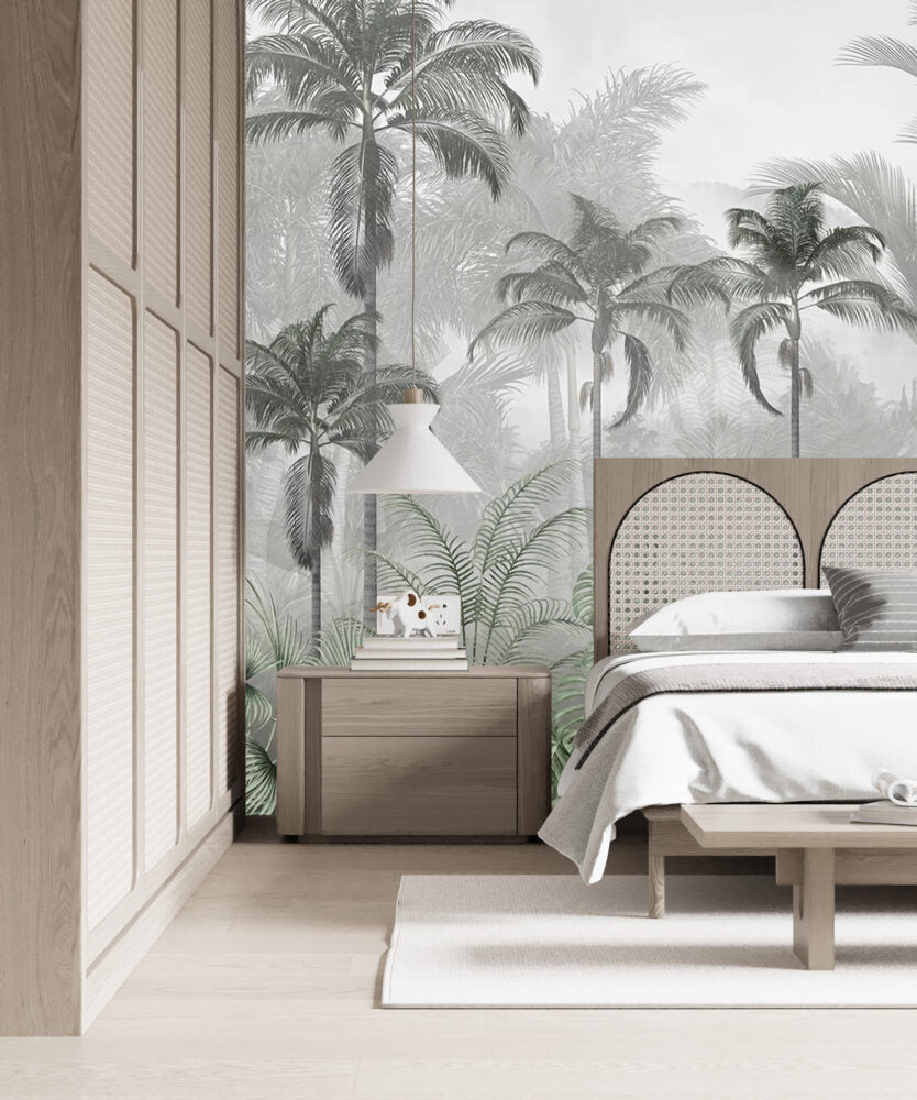 Grey Palm Jungle Wallpaper : Black and White Tropical Mural - View 4