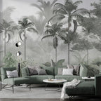 Grey Palm Jungle Wallpaper : Black and White Tropical Mural