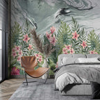 Pink Frangipani Wallpaper : Tropical Leaves Marble Mural - View 2