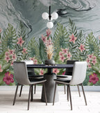 Pink Frangipani Wallpaper : Tropical Leaves Marble Mural - View 3