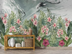 Pink Frangipani Wallpaper : Tropical Leaves Marble Mural - View 5