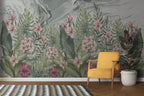 Pink Frangipani Wallpaper : Tropical Leaves Marble Mural