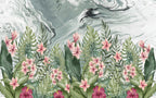 Pink Frangipani Wallpaper : Tropical Leaves Marble Mural - flat design