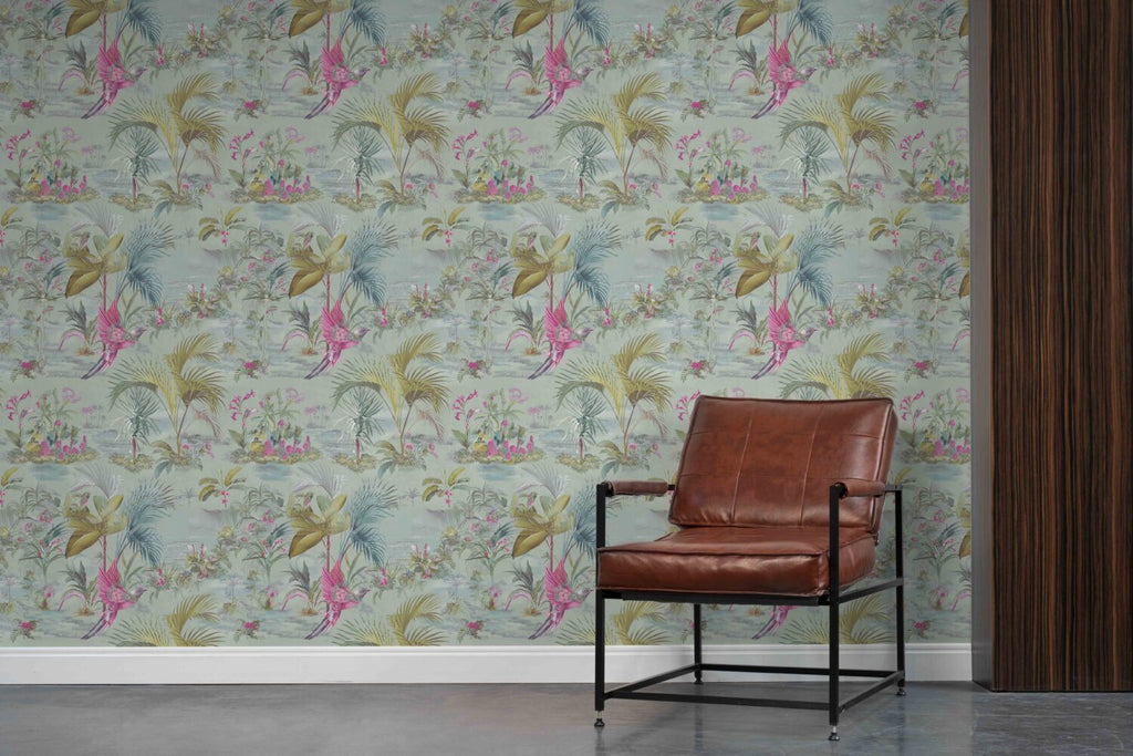 Palm and Parrot Wallpaper : Mint Tropical Pattern - View 4