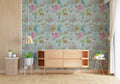 Palm and Parrot Wallpaper : Mint Tropical Pattern
