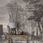 Antique Garden Fountain Wallpaper : Sepia Classical Park Mural - View 2