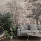 Antique Garden Fountain Wallpaper : Sepia Classical Park Mural - View 3