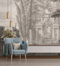 Antique Garden Fountain Wallpaper : Sepia Classical Park Mural
