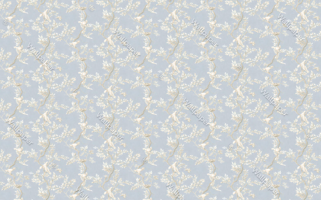 Nightingale Vine Wallpaper : Pale Blue Bird Pattern - flat design