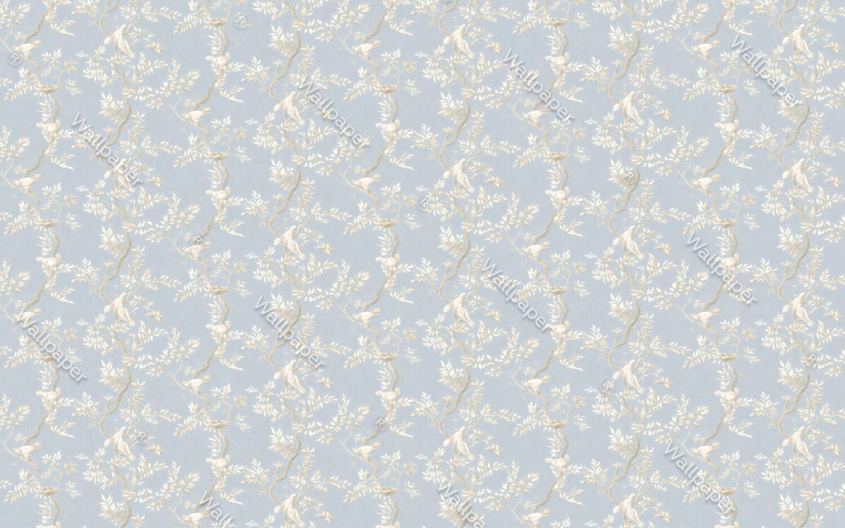 Nightingale Vine Wallpaper : Pale Blue Bird Pattern - flat design