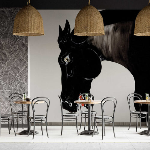 Black Horse Head Wallpaper : Bucephalus Monochrome Art Mural