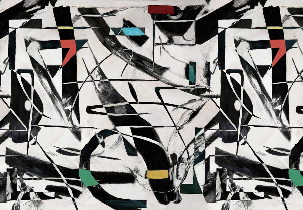 Abstract Black and White Wallpaper : Graphic Brush Shapes Mural - flat design