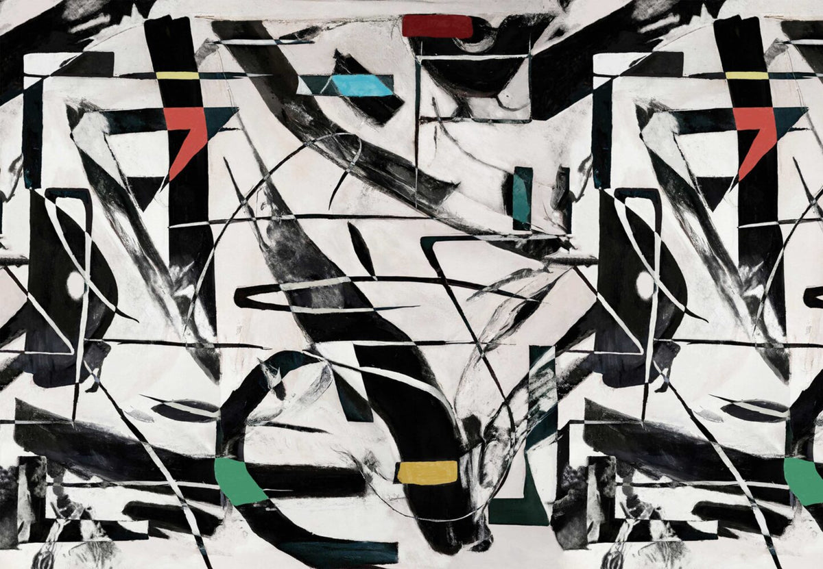 Abstract Black and White Wallpaper : Graphic Brush Shapes Mural - flat design
