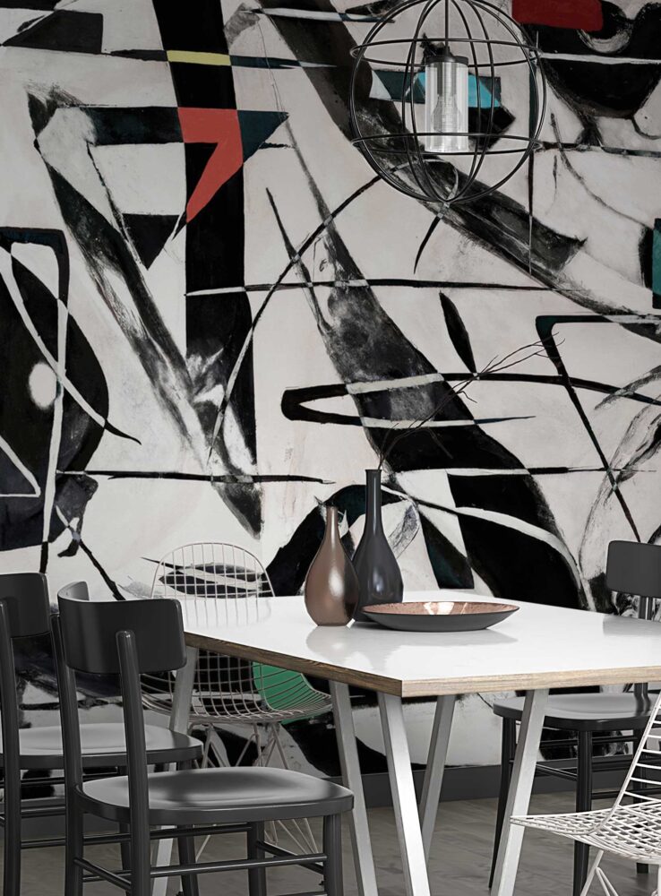 Abstract Black and White Wallpaper : Graphic Brush Shapes Mural - View 3