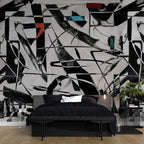 Abstract Black and White Wallpaper : Graphic Brush Shapes Mural - View 4