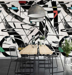 Abstract Black and White Wallpaper : Graphic Brush Shapes Mural