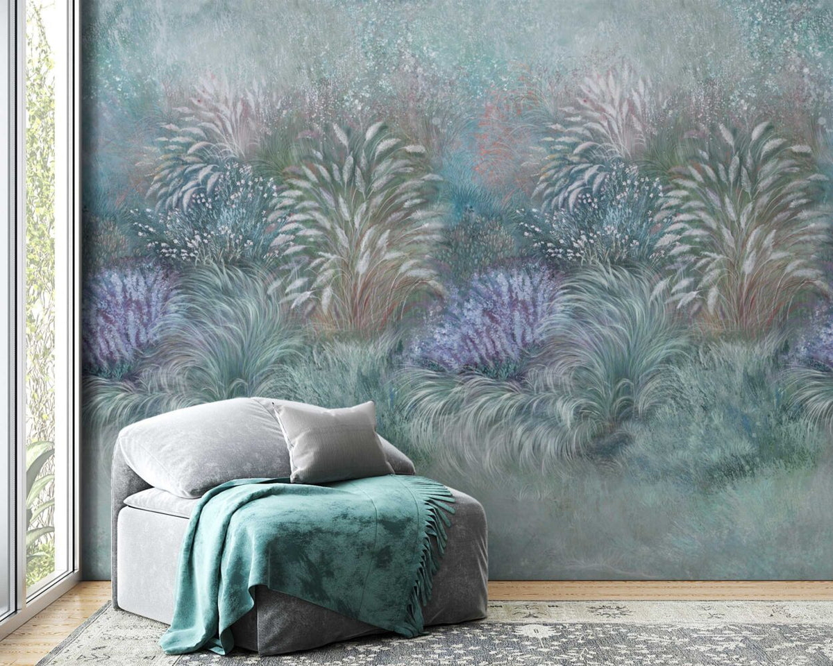 Painterly Grass Wallpaper : Lavender Meadow Mural - View 3
