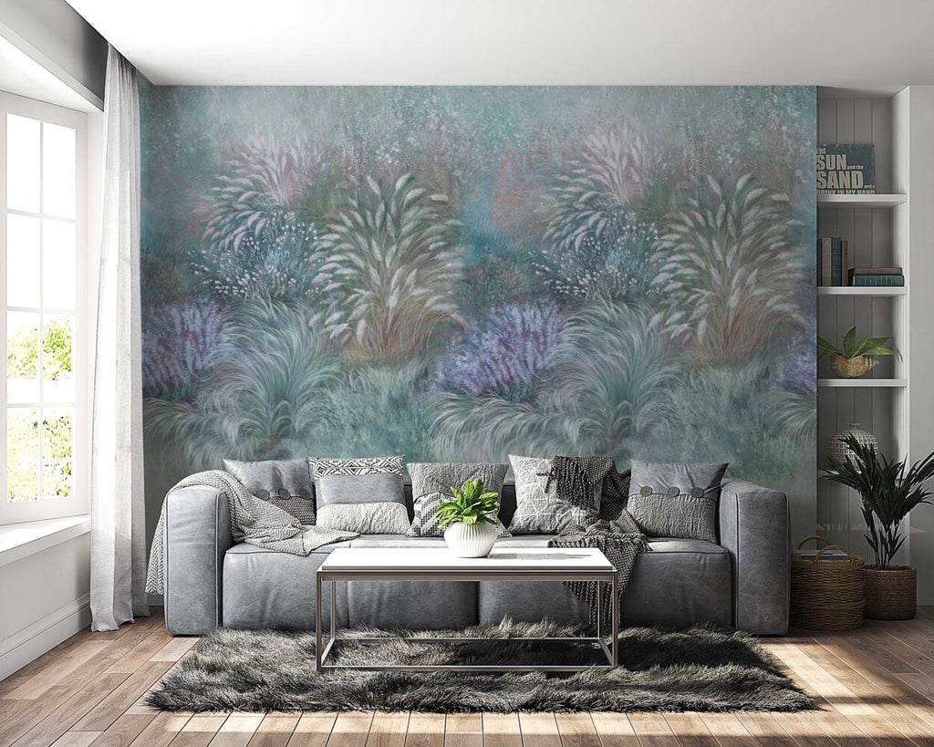 Painterly Grass Wallpaper : Lavender Meadow Mural - View 4