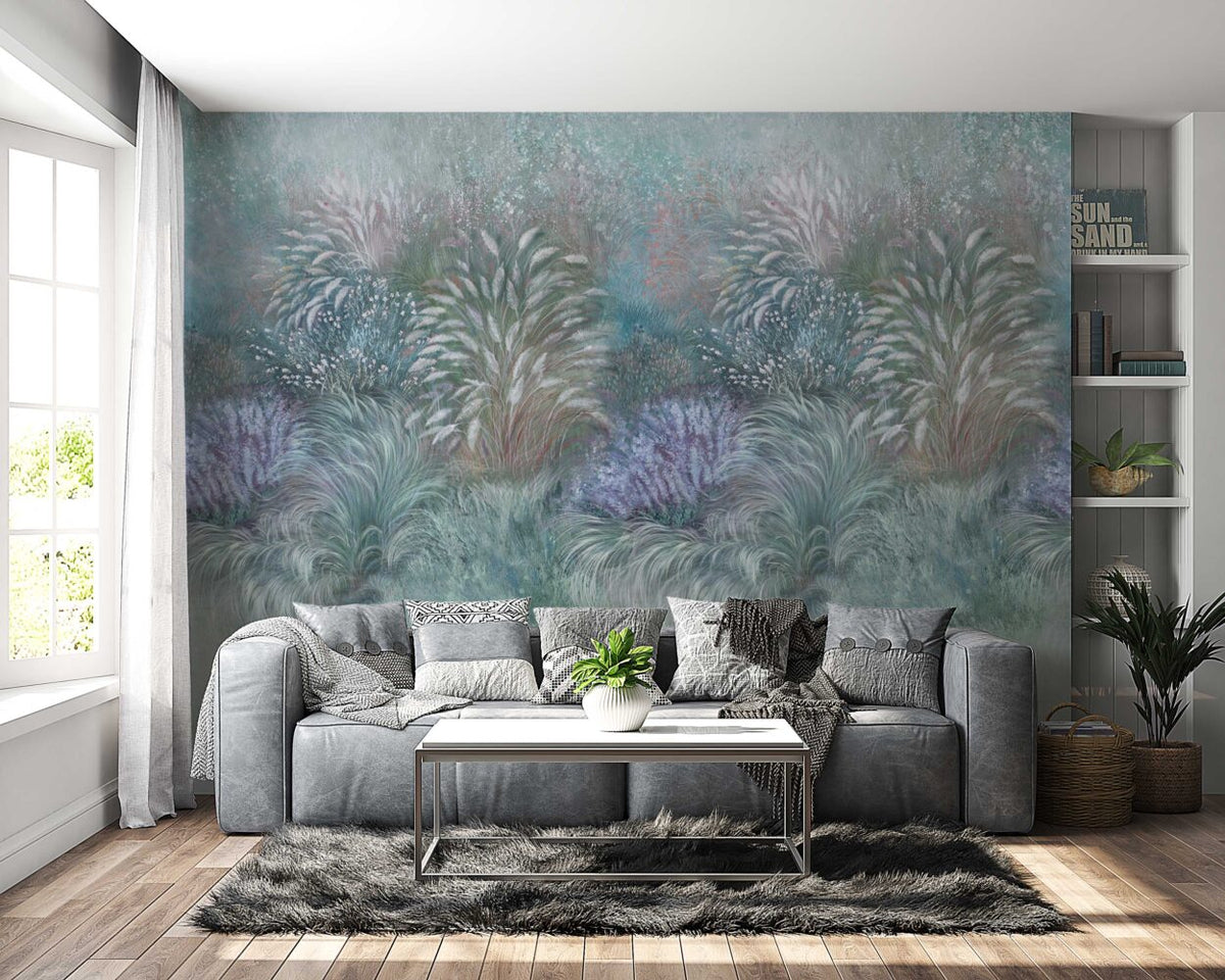 Painterly Grass Wallpaper : Lavender Meadow Mural - View 4