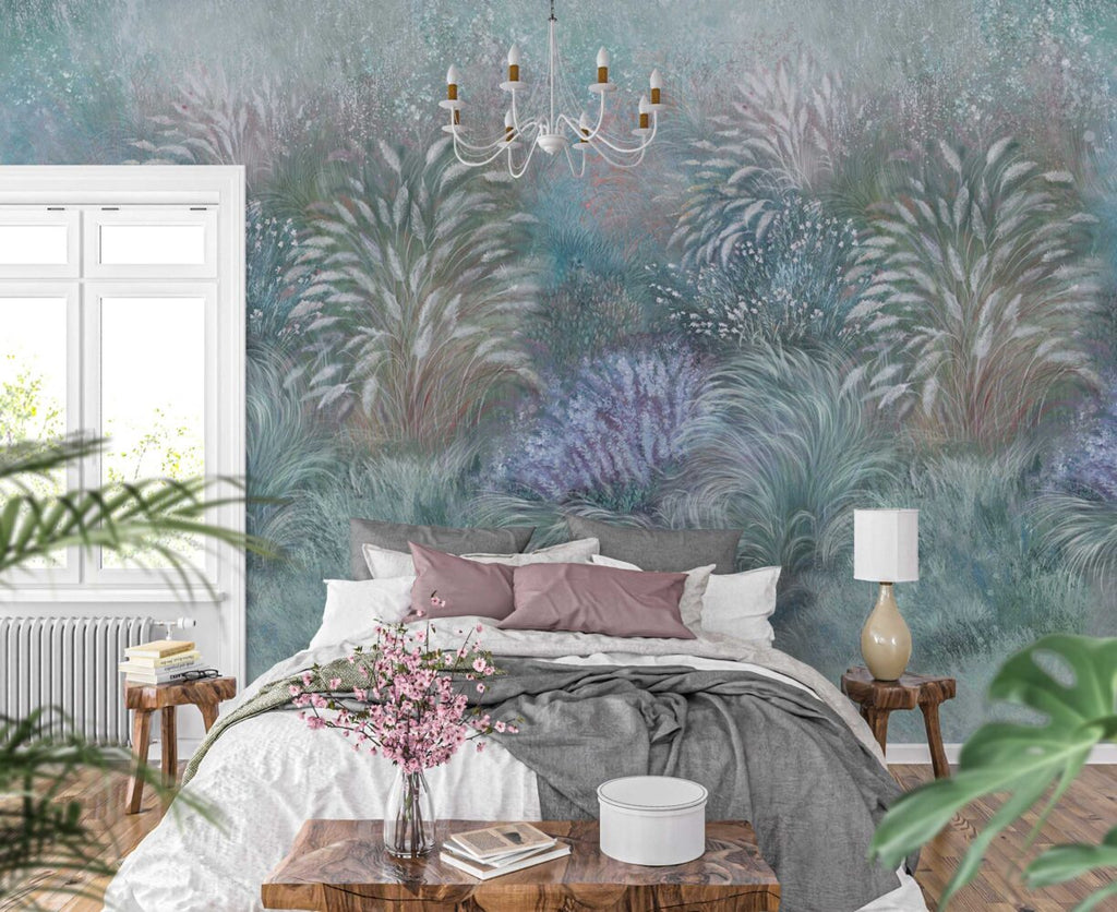 Painterly Grass Wallpaper : Lavender Meadow Mural - View 5
