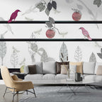 White Apple Birds Wallpaper : Sketch Leaf Shelf Mural - View 4