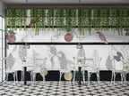 White Apple Birds Wallpaper : Sketch Leaf Shelf Mural - View 6