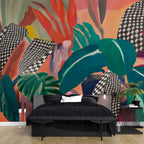 Bold Painted Tropics Wallpaper : Colourful Leaves Mural - View 2