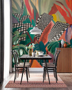 Bold Painted Tropics Wallpaper : Colourful Leaves Mural - View 3