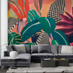 Bold Painted Tropics Wallpaper : Colourful Leaves Mural - View 4