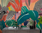 Bold Painted Tropics Wallpaper : Colourful Leaves Mural - View 5