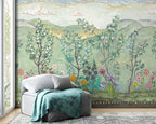 Green Oleander Wallpaper : Chinoiserie Blossom Garden Mural - View 3