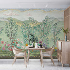 Green Oleander Wallpaper : Chinoiserie Blossom Garden Mural - View 5