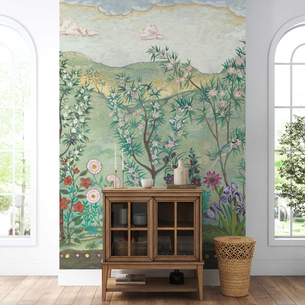 Green Oleander Wallpaper : Chinoiserie Blossom Garden Mural - View 6
