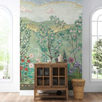 Green Oleander Wallpaper : Chinoiserie Blossom Garden Mural - View 6