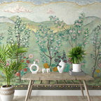 Green Oleander Wallpaper : Chinoiserie Blossom Garden Mural